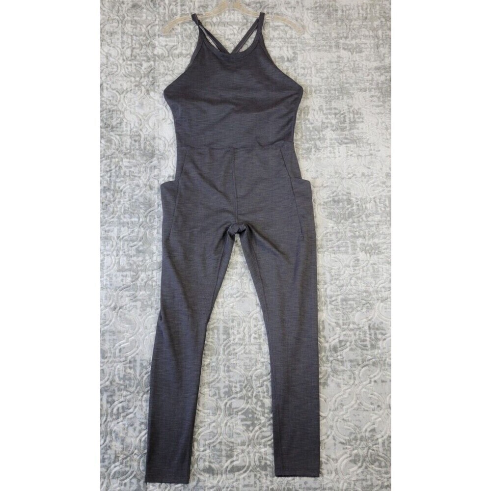 prAna Heavana Jumpsuit Women's Large Gray Athletic Fit Shelf Bra Pockets